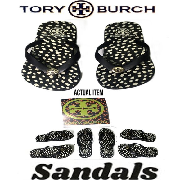 🛑 TORY BURCH Logo➕🆒 SANDALS Slip On SHOES Spotted Thong FLIP FLOP 💸BUY NOW‼️ - Picture 1 of 16